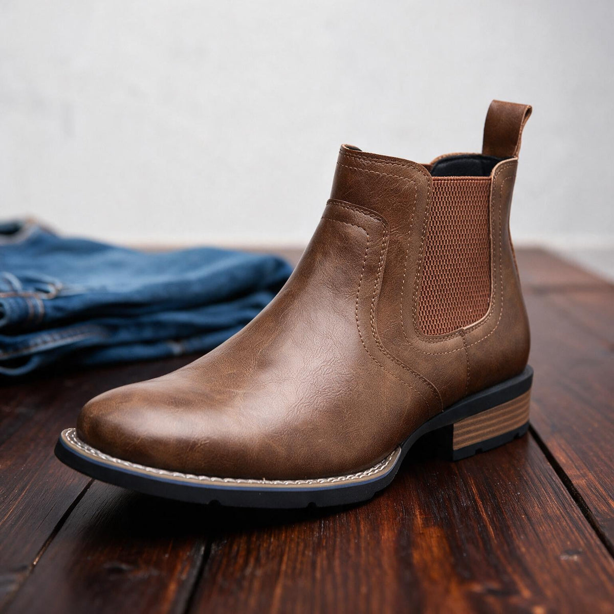 Thornton | Men Leather Side Zip Work Boots With Elastic Panels