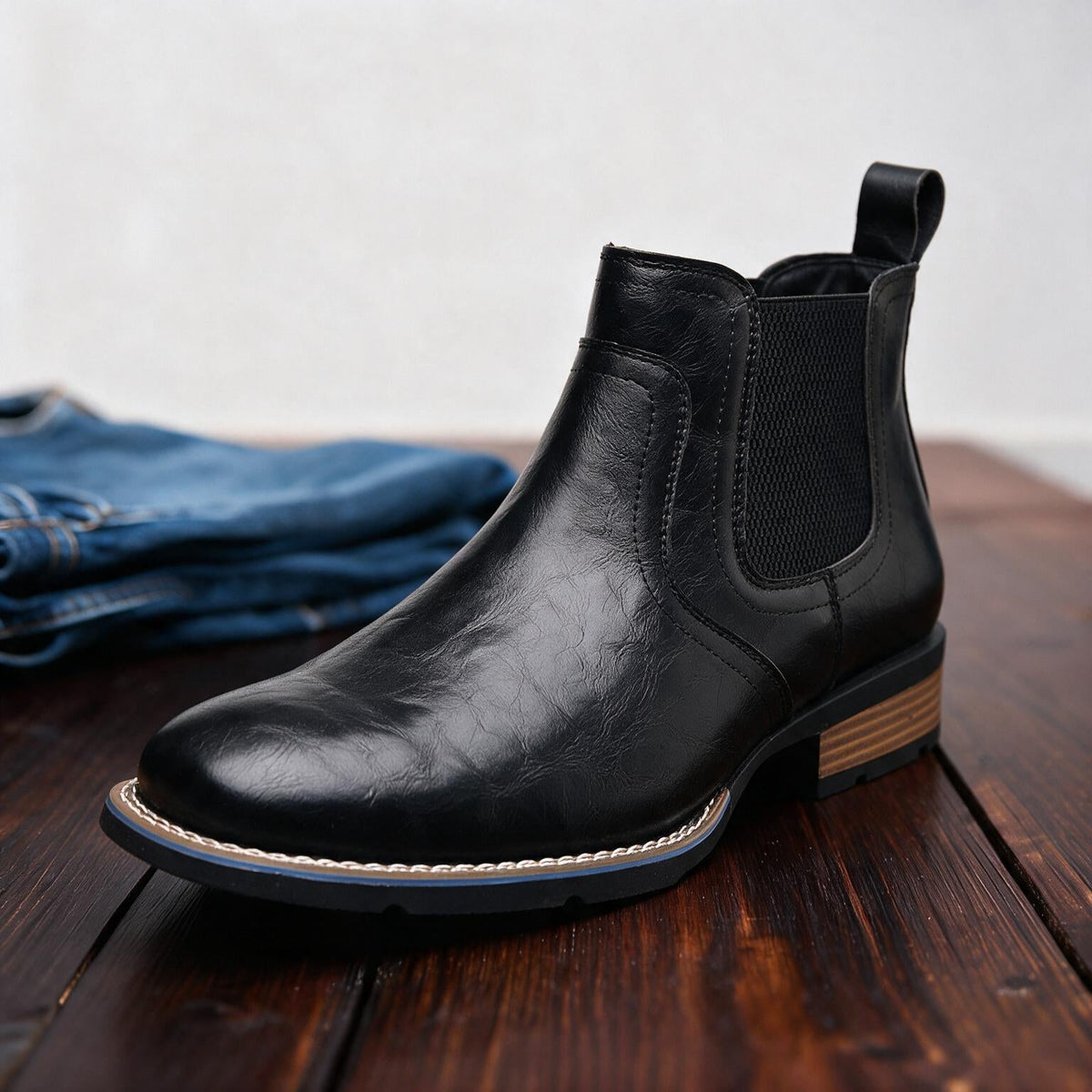 Thornton | Men Leather Side Zip Work Boots With Elastic Panels