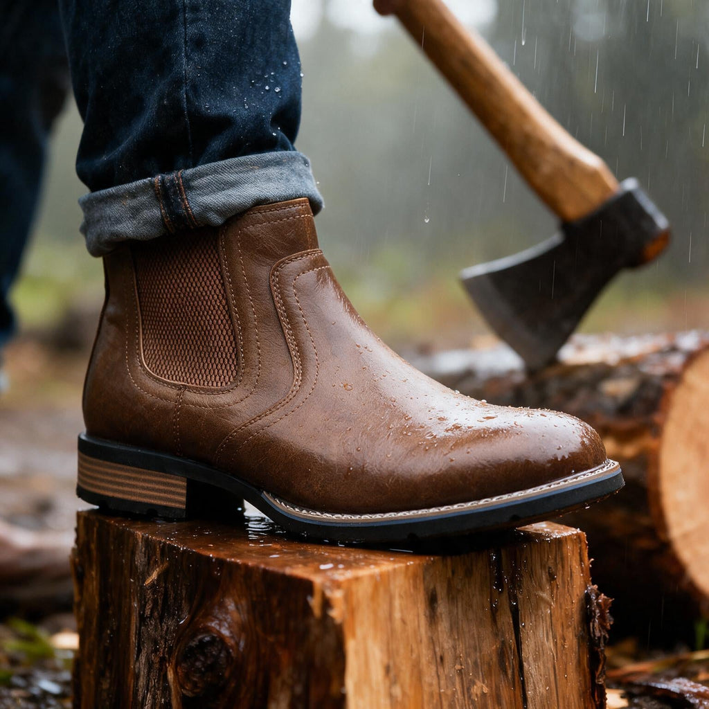Thornton | Men Leather Side Zip Work Boots With Elastic Panels