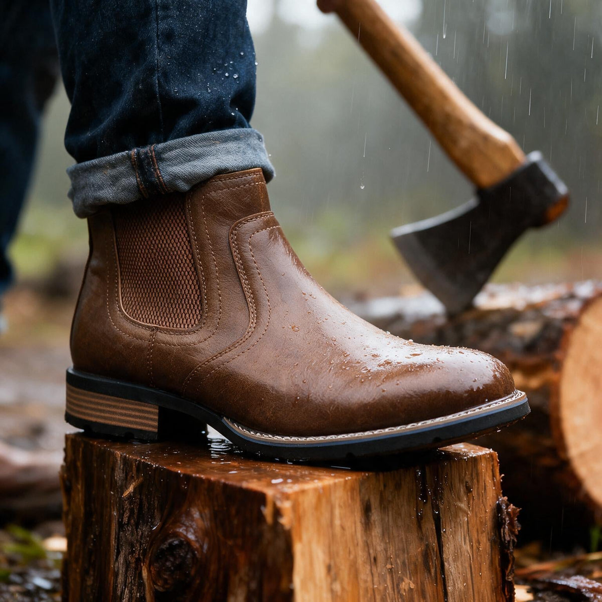 Thornton | Men Leather Side Zip Work Boots With Elastic Panels