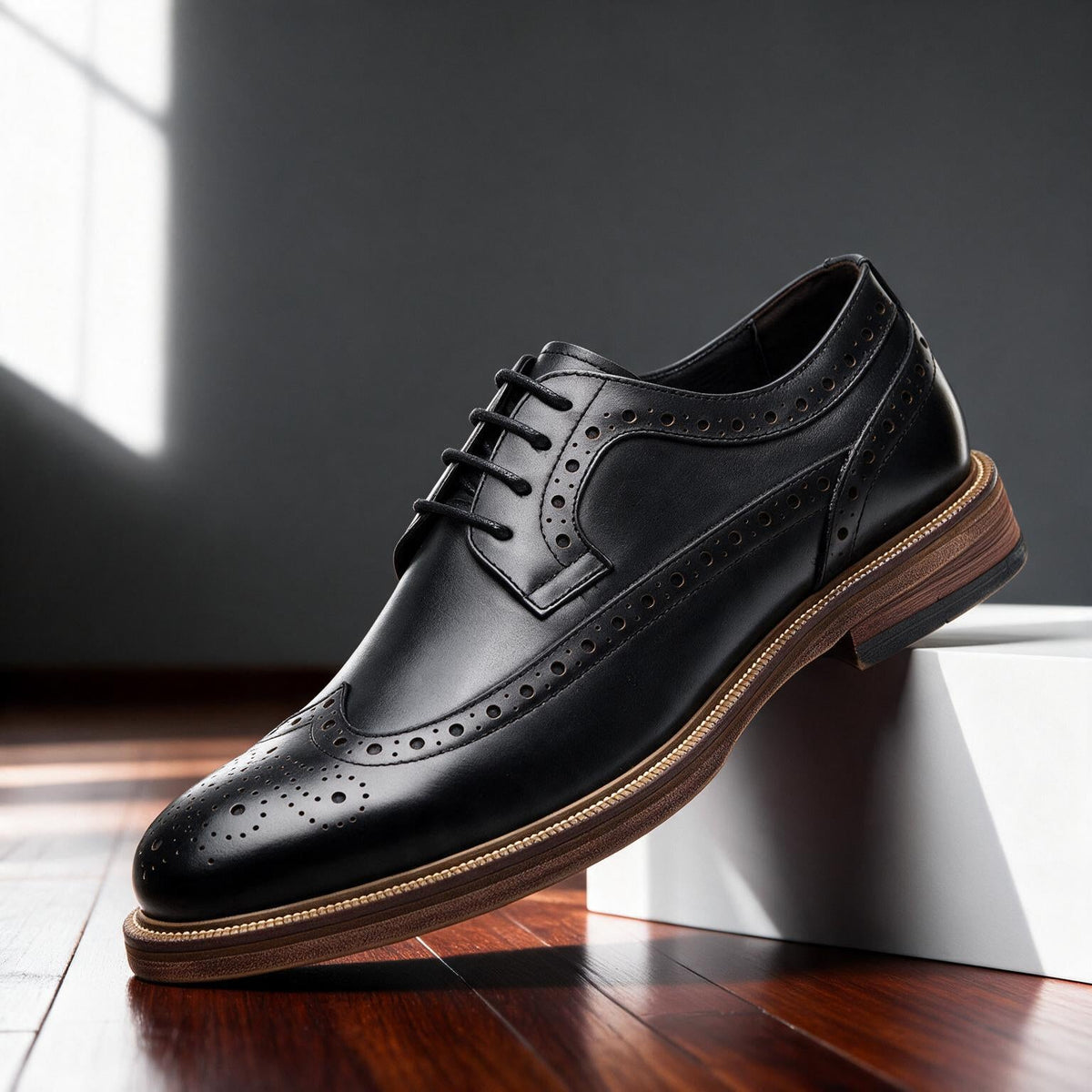 Owen | Men Grained Brogue Derbies With Welt Stitching Reinforced Panels Waxed Laces And Cushioned Interior