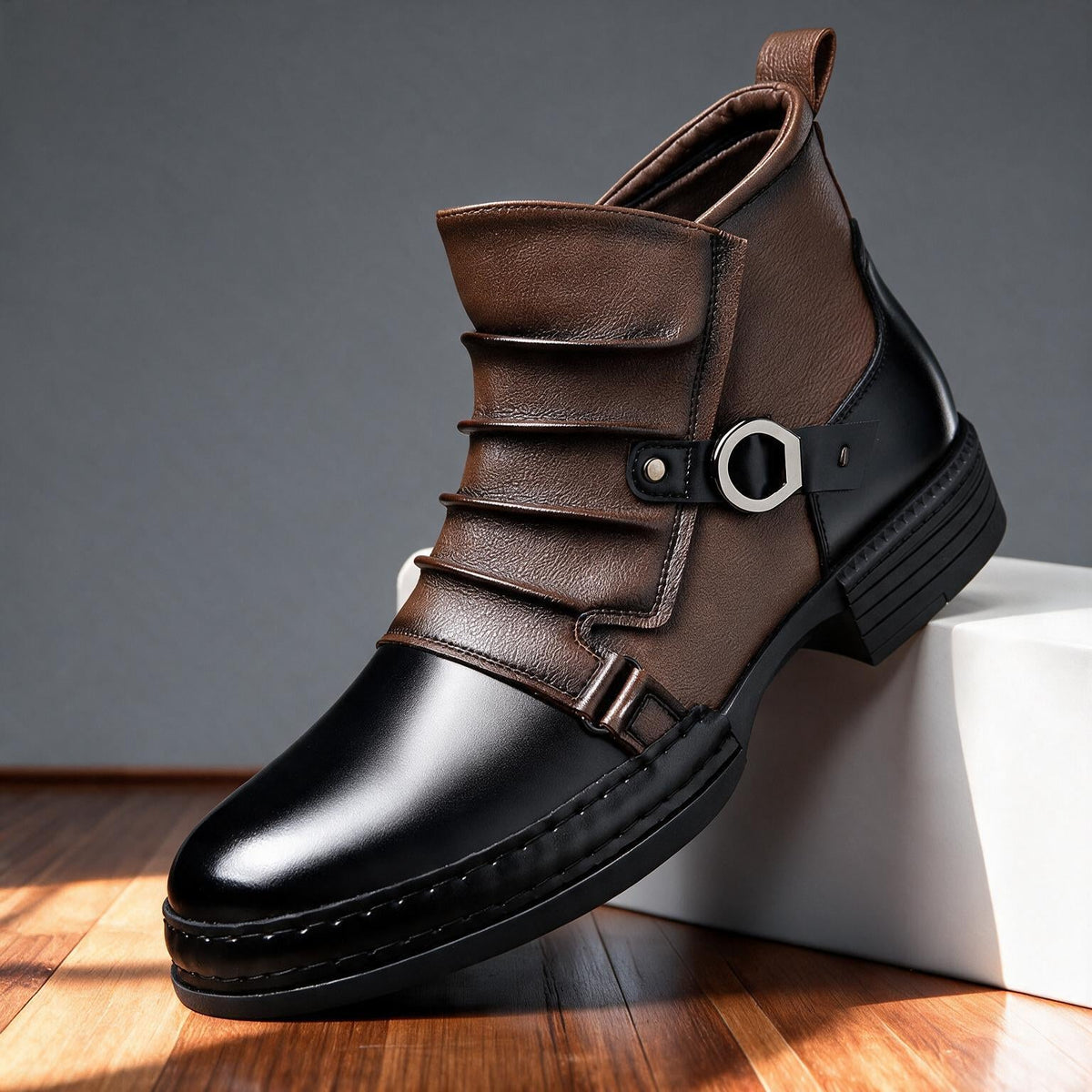 Andrew | Men Buckle Boots With Sturdy Welt Shock Absorbing Sole Cushioned Footbed And Hand Stitched Detailing
