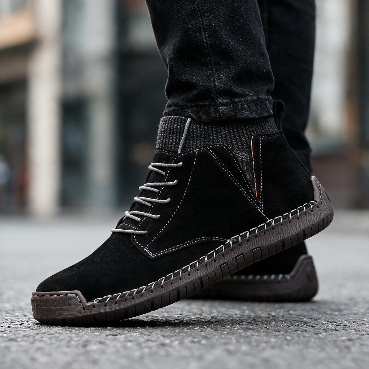 Davidson | Men Suede Sneakers With Hand Cut Panels Reinforced Side Seams Shock Absorbing Midsole And Cushioned Insole
