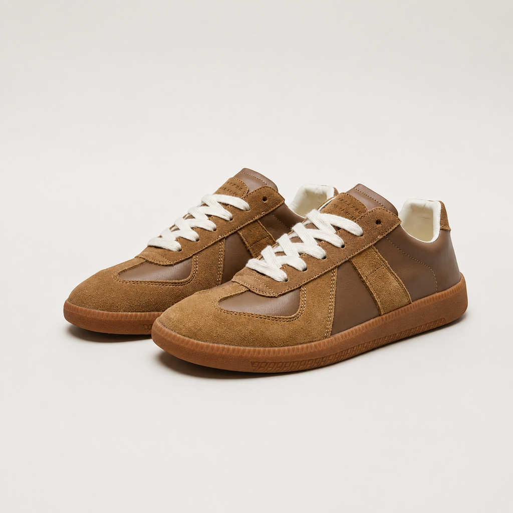 Men's german army trainers, retro low top gum sole in brown
