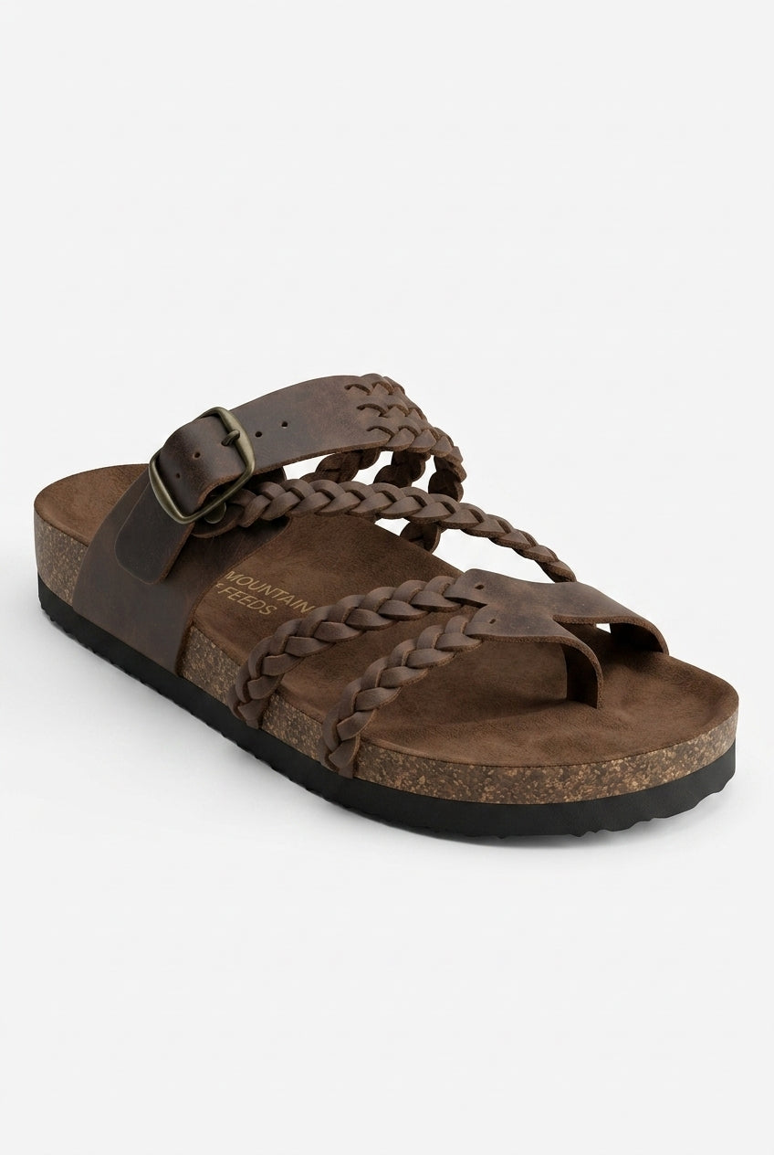 Hayleigh | Women Braided Suede Cork Sandals With Adjustable Metal Buckle Toe Loop And Slip Resistant Rubber Sole