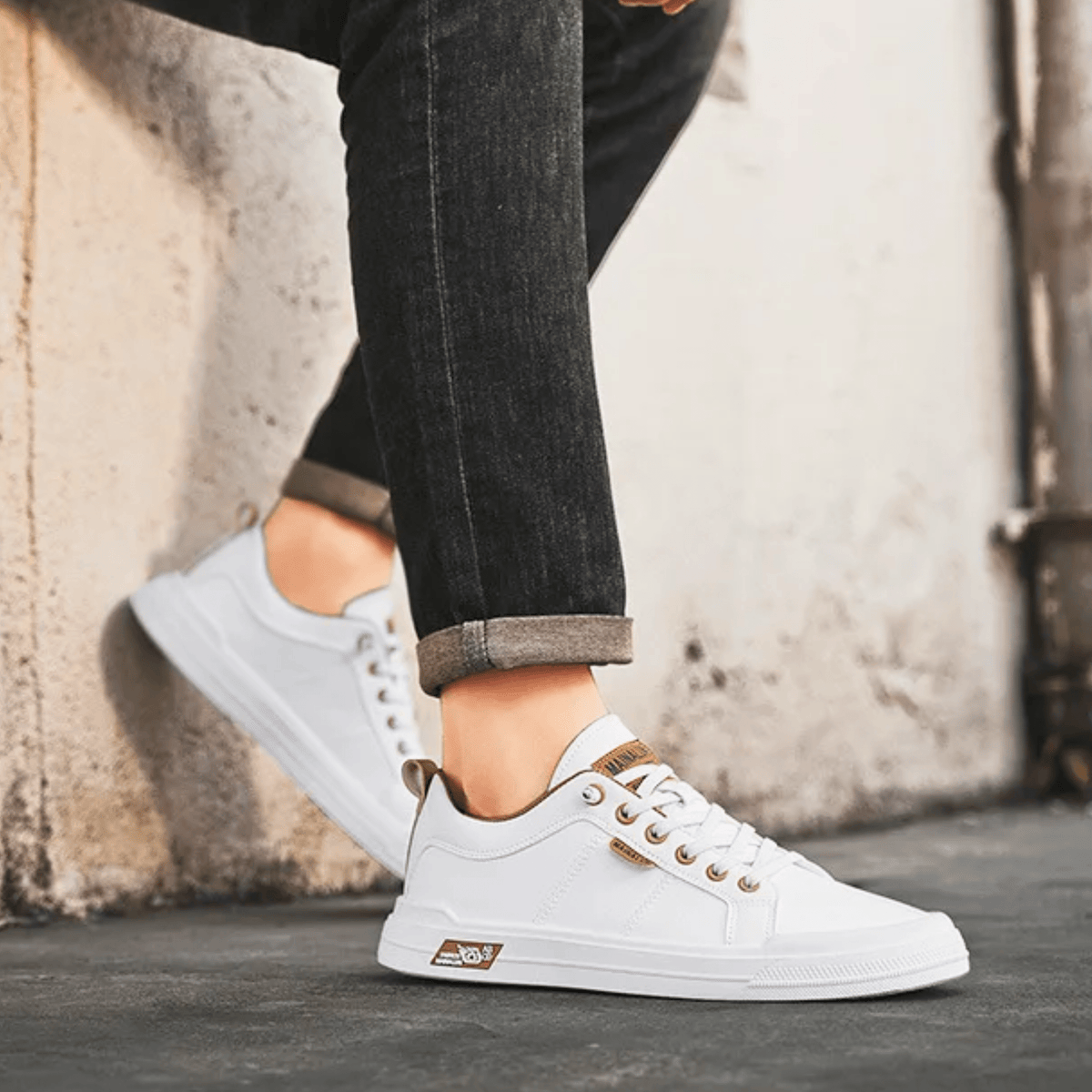 Harrington | Men Leather Low Top Trainers With Reinforced Stitching And Cushioned Insole For Streetwear Or Smart Casual