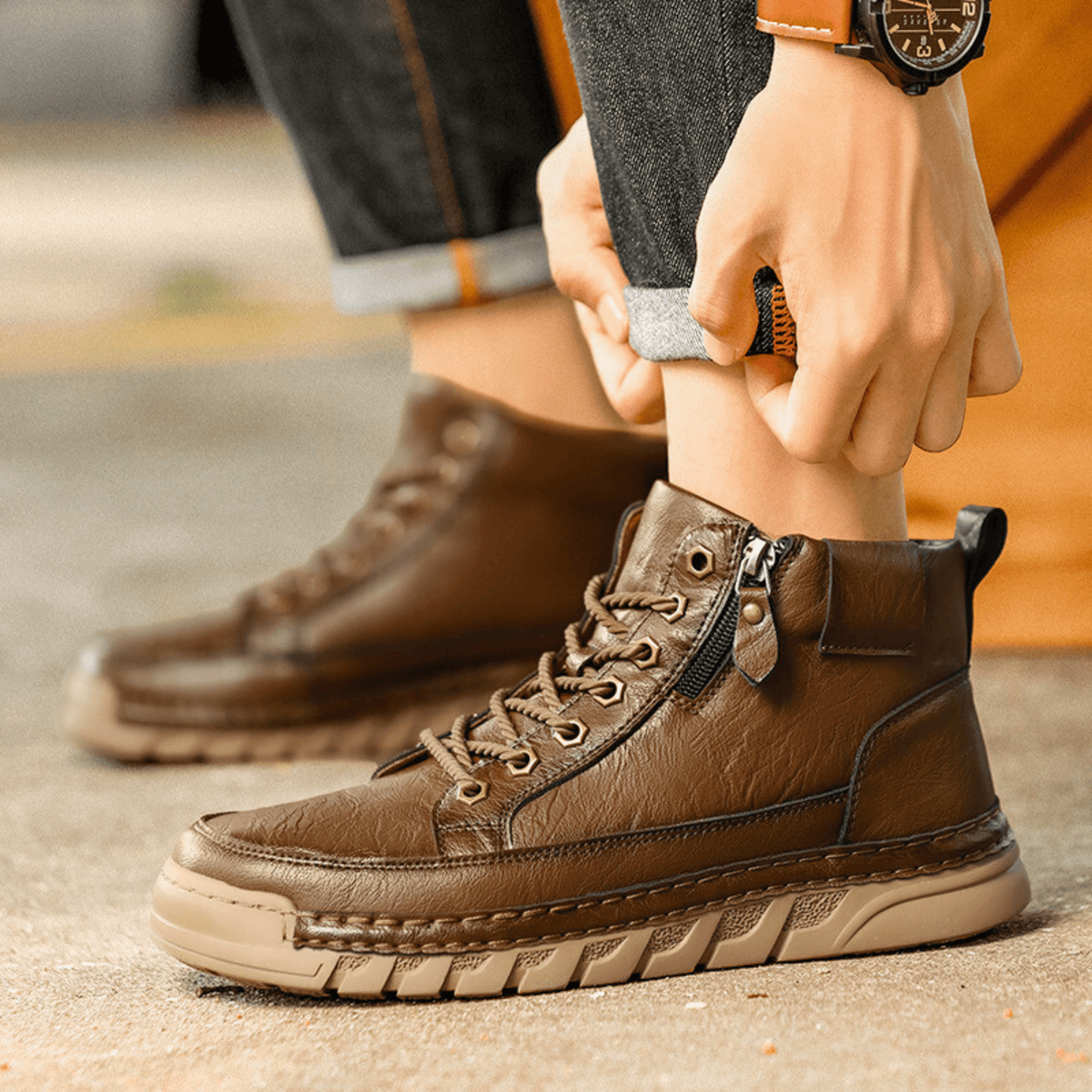 Kingsley | Men Leather Ankle Boots With Streamlined Silhouette Cushioned Sole And Refined Stitch Detailing For City Days